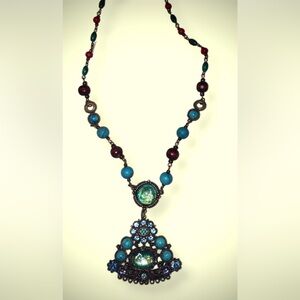 Vintage Turquoise Pendant Medallion Set in bronze Tone Ornate